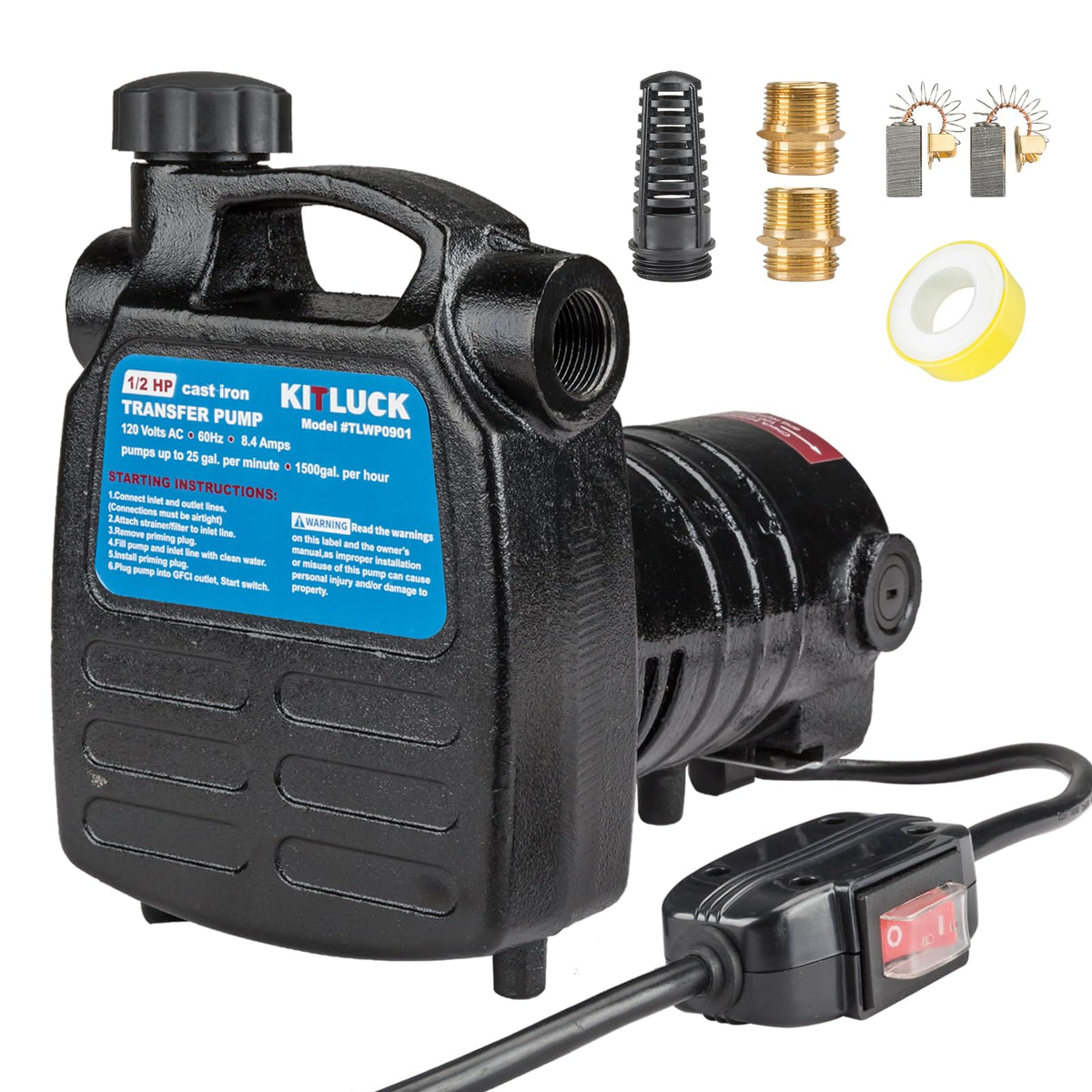 KITLUCK water transfer pump with cast-iron body for durable, heavy-duty operation.