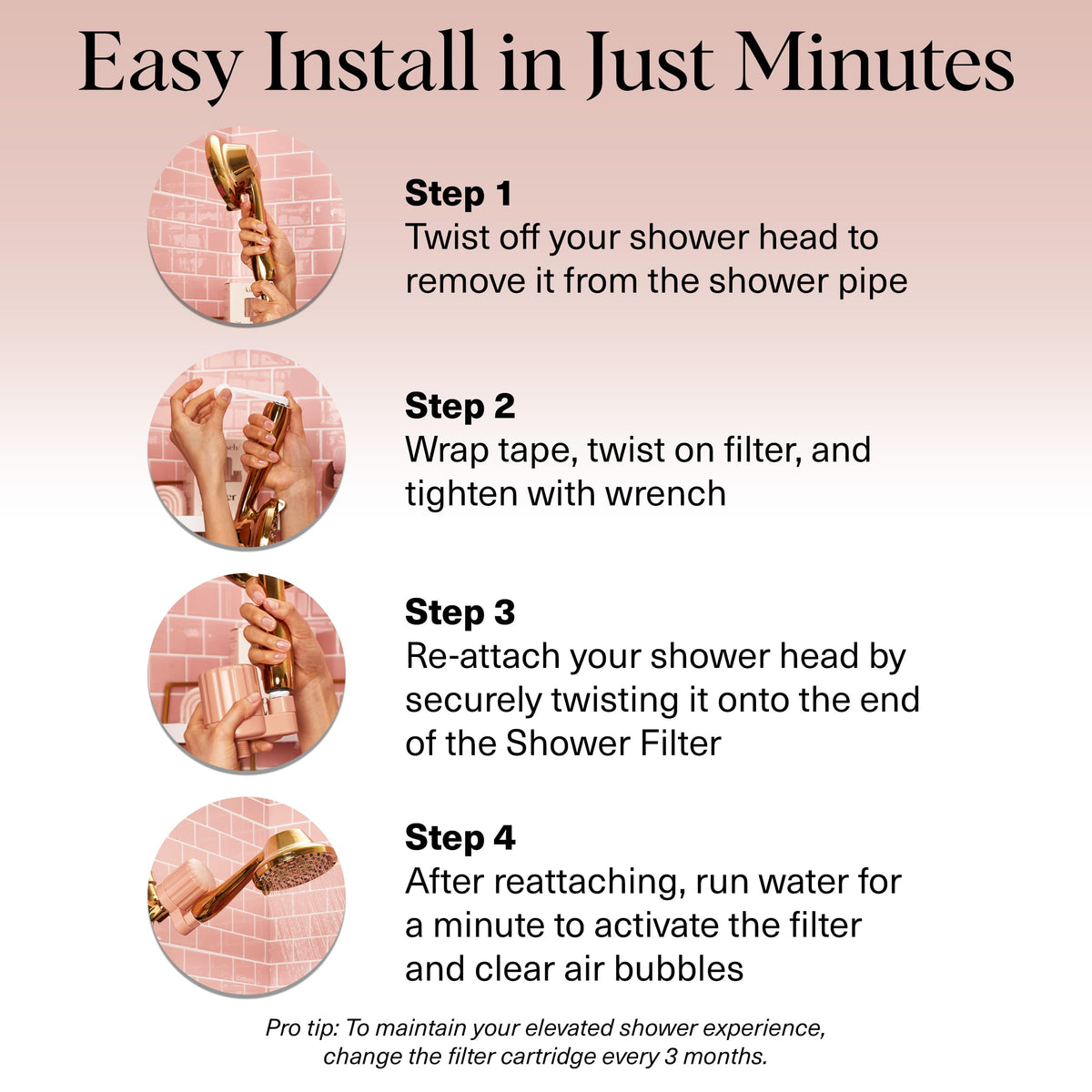 Rain-style shower with Kitsch filter balances water quality.