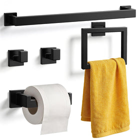 Kitsure 5-piece bathroom set on wall, unified style for a cleaner bathroom.