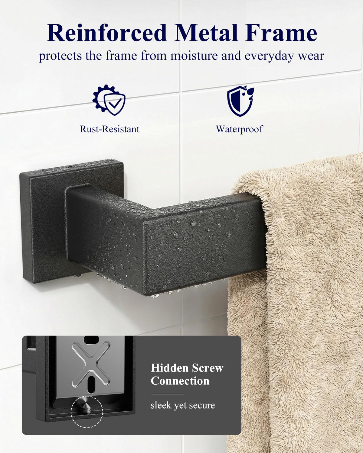 Kitsure 16-inch towel bar in matte black, organized drying space.