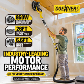 Integrated LED light on Kitvance drywall sander for precise sanding