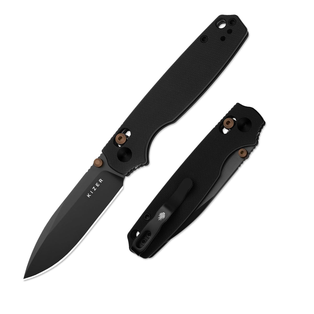 Kizer Pokiman CD pocket knife blade close-up showing D2 steel edge