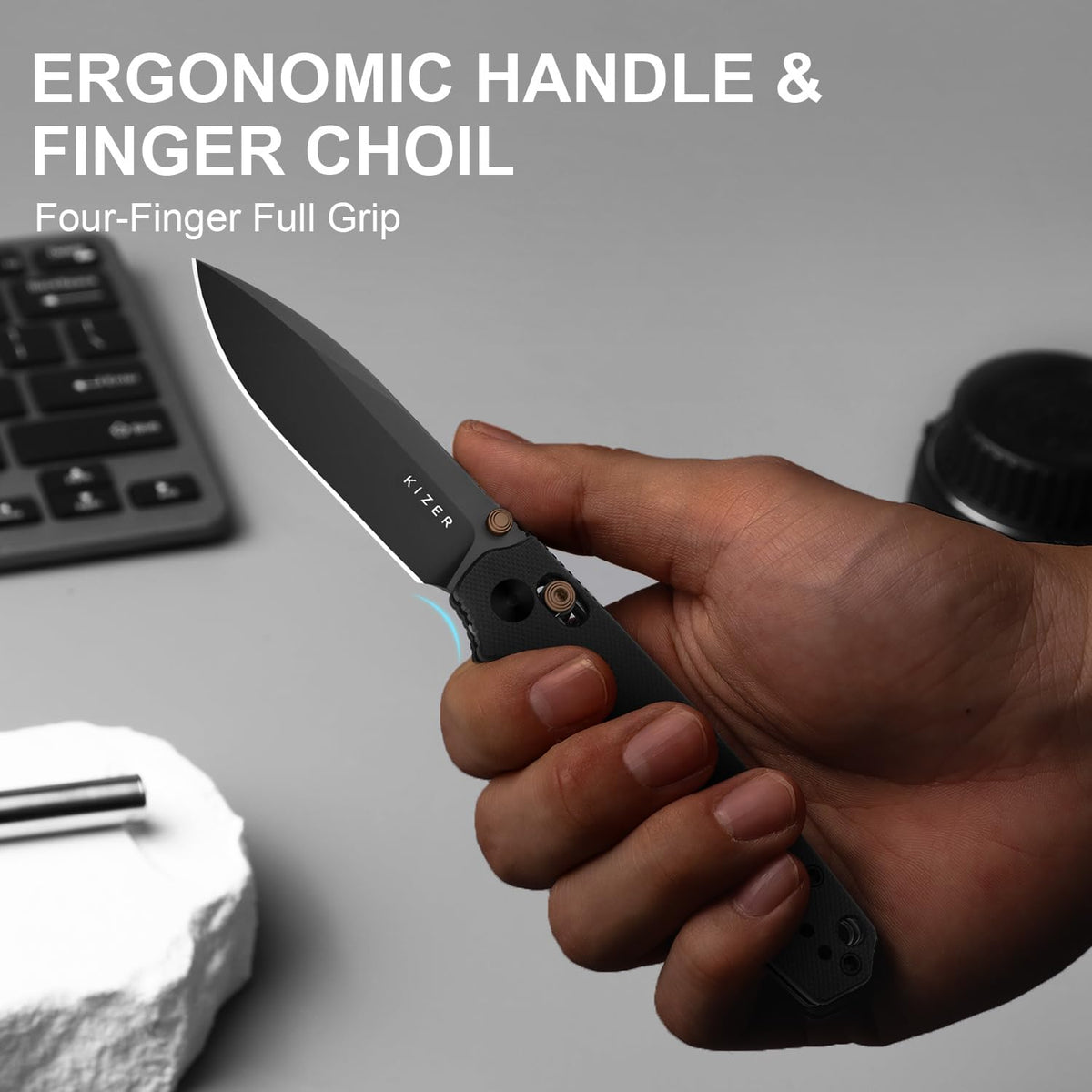 Kizer Pokiman CD ergonomic four-finger grip for comfort