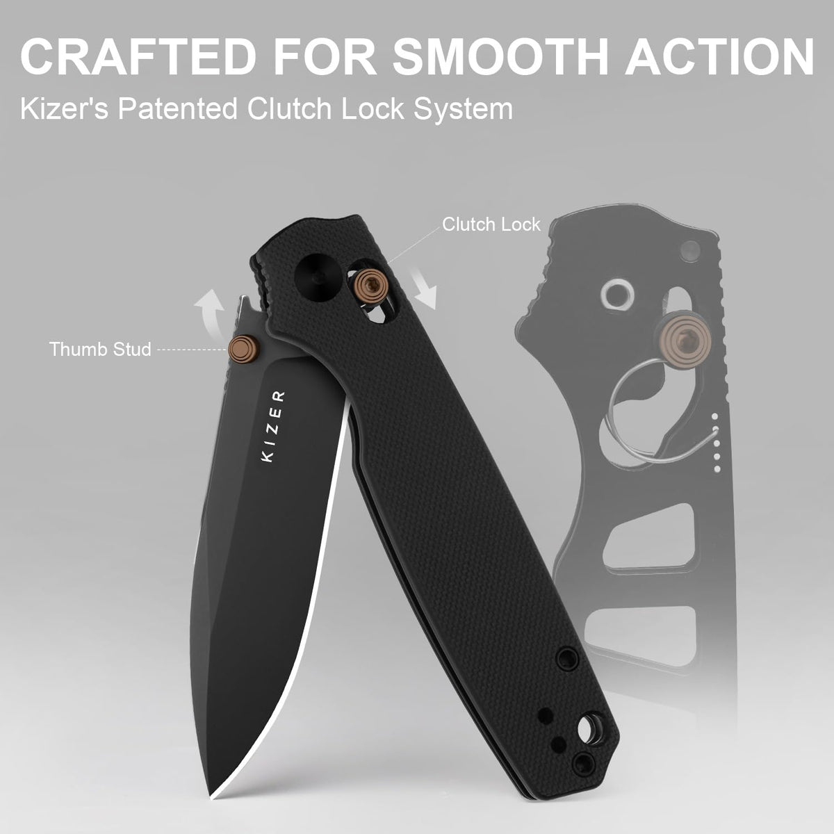 Kizer Pokiman CD textured G10 handle for secure grip