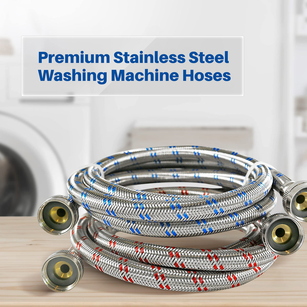 K&J Premium hot water washing hose connected to a washer for reliable supply.