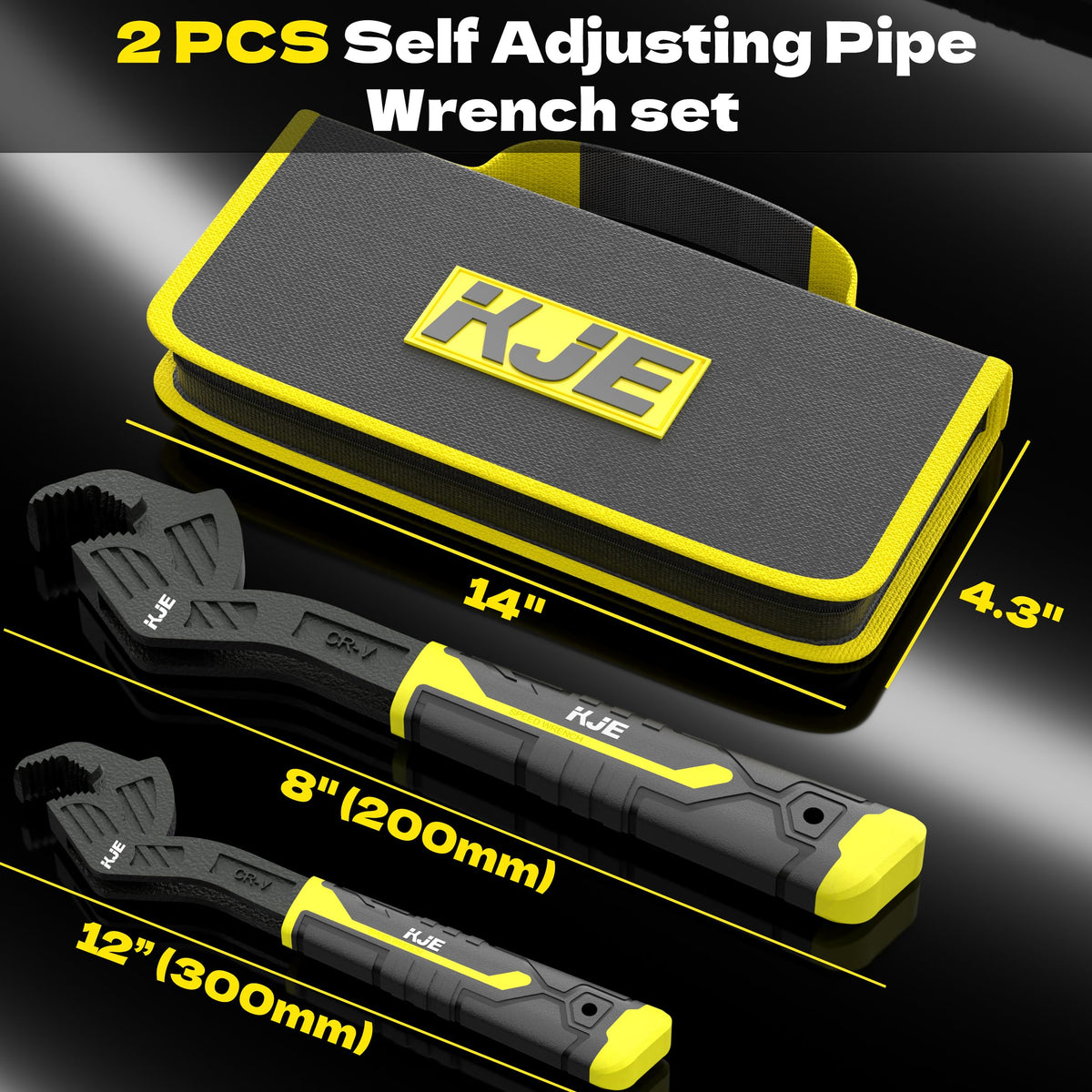 KJE 12-inch self-adjusting wrench with larger jaw opening for bigger fittings
