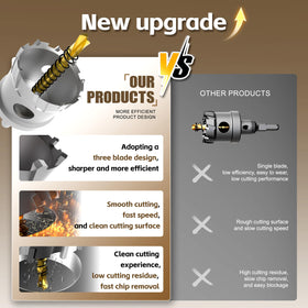 KJE carbide-tipped teeth enable fast, burr-free drilling in metal.