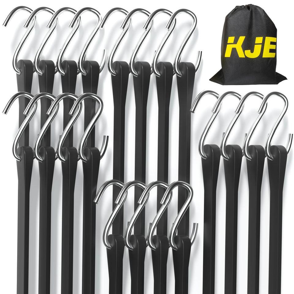 KJE 10-inch rubber bungee cords with S hooks for tarps and canvases.