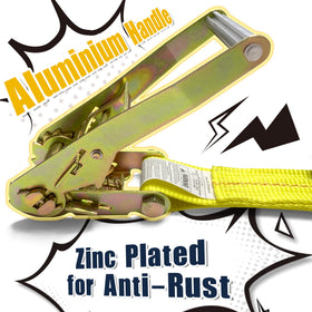 KJE 2in ratchet strap with aluminum double J-hook for rust-free durability
