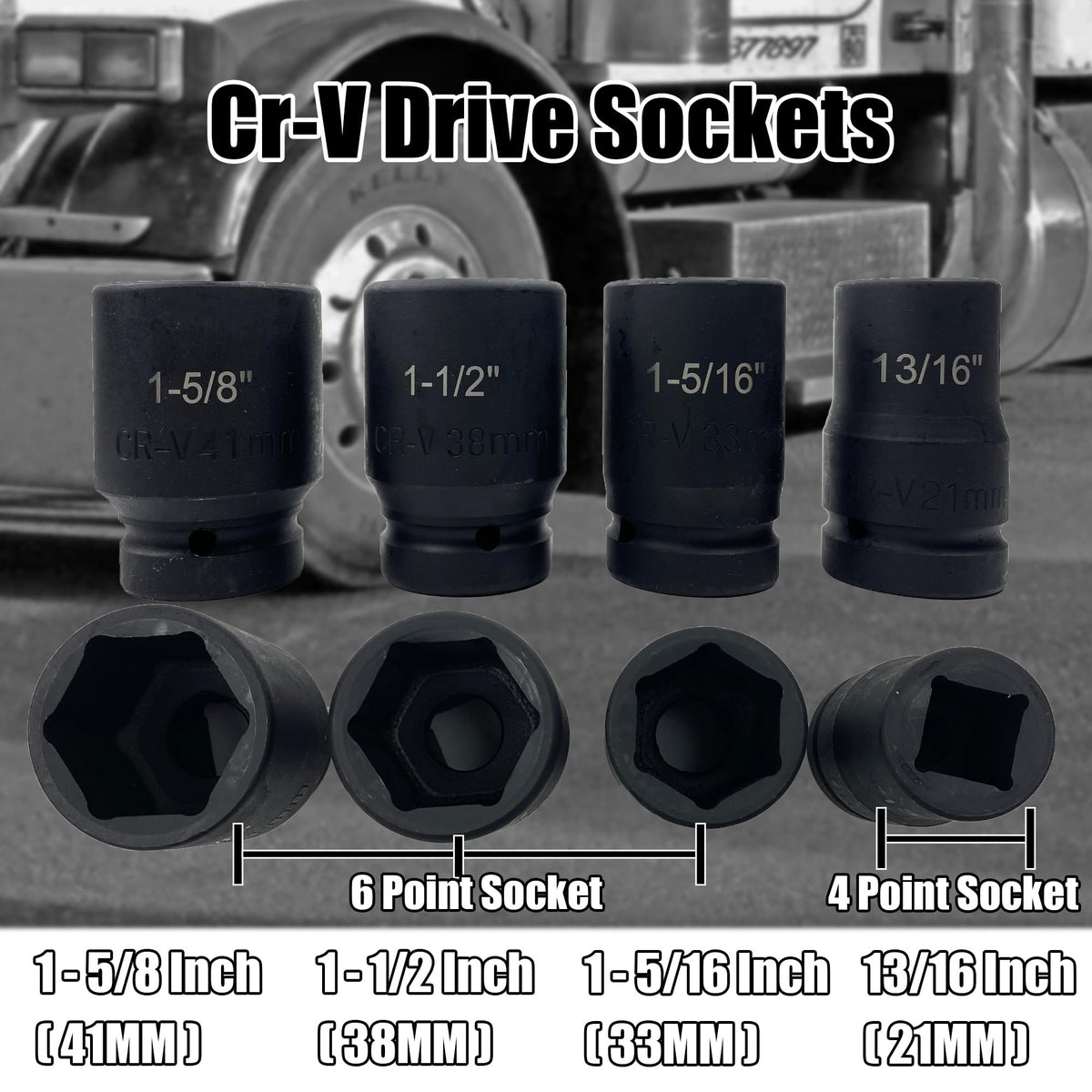KJE 4-point square socket 13/16 inch for secure lug nut loosening