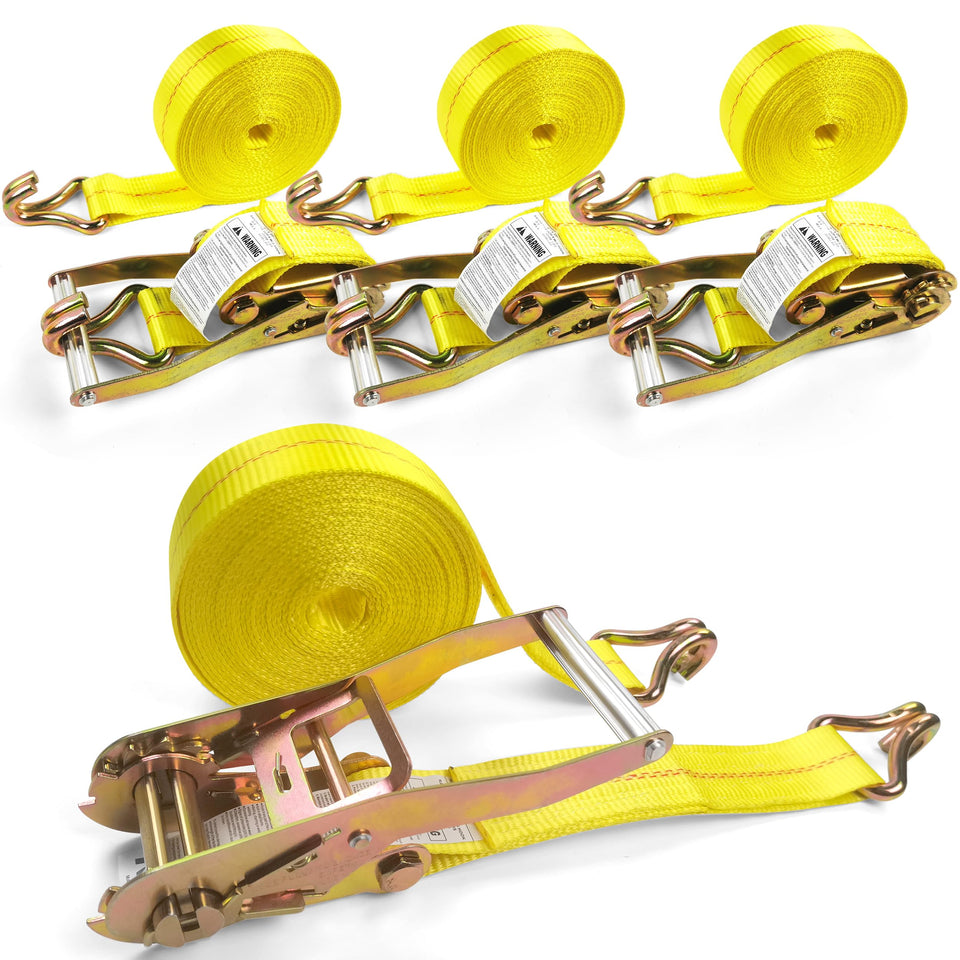 KJE 4-pack 2in ratchet straps with 27ft length and J-hook for secure cargo