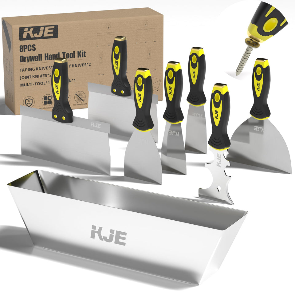 KJE 8pcs drywall tools kit blades for smooth mud application on walls.