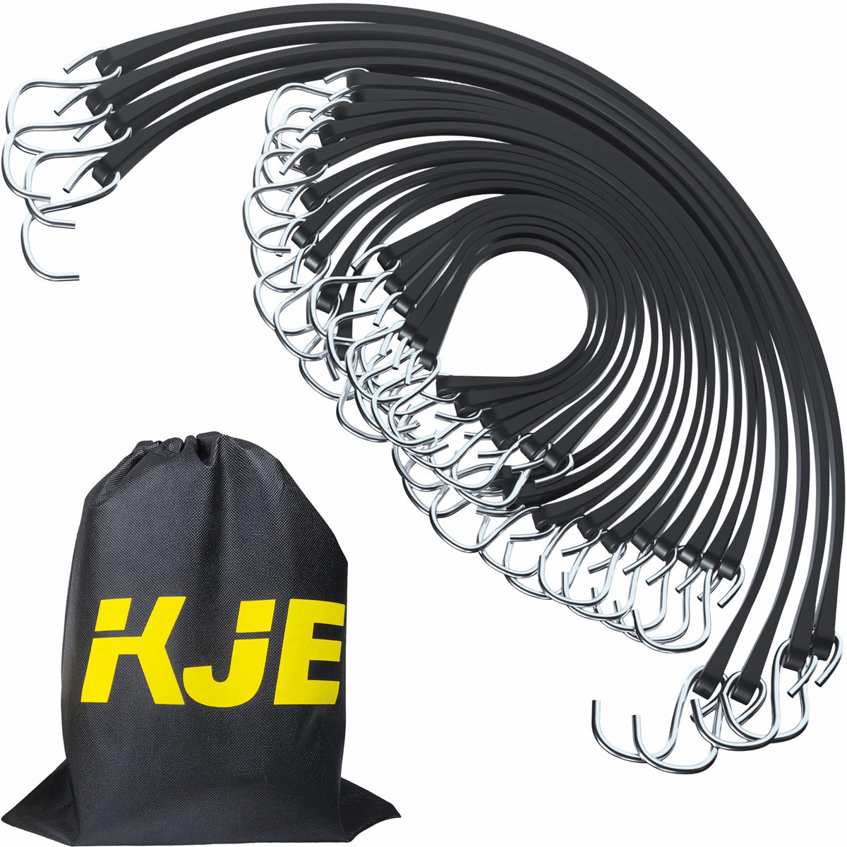 KJE 15inch bungee cord with S hooks secures tarps and canvases with strong stretch