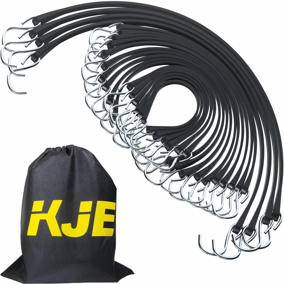 KJE 15inch bungee cord with S hooks secures tarps and canvases with strong stretch