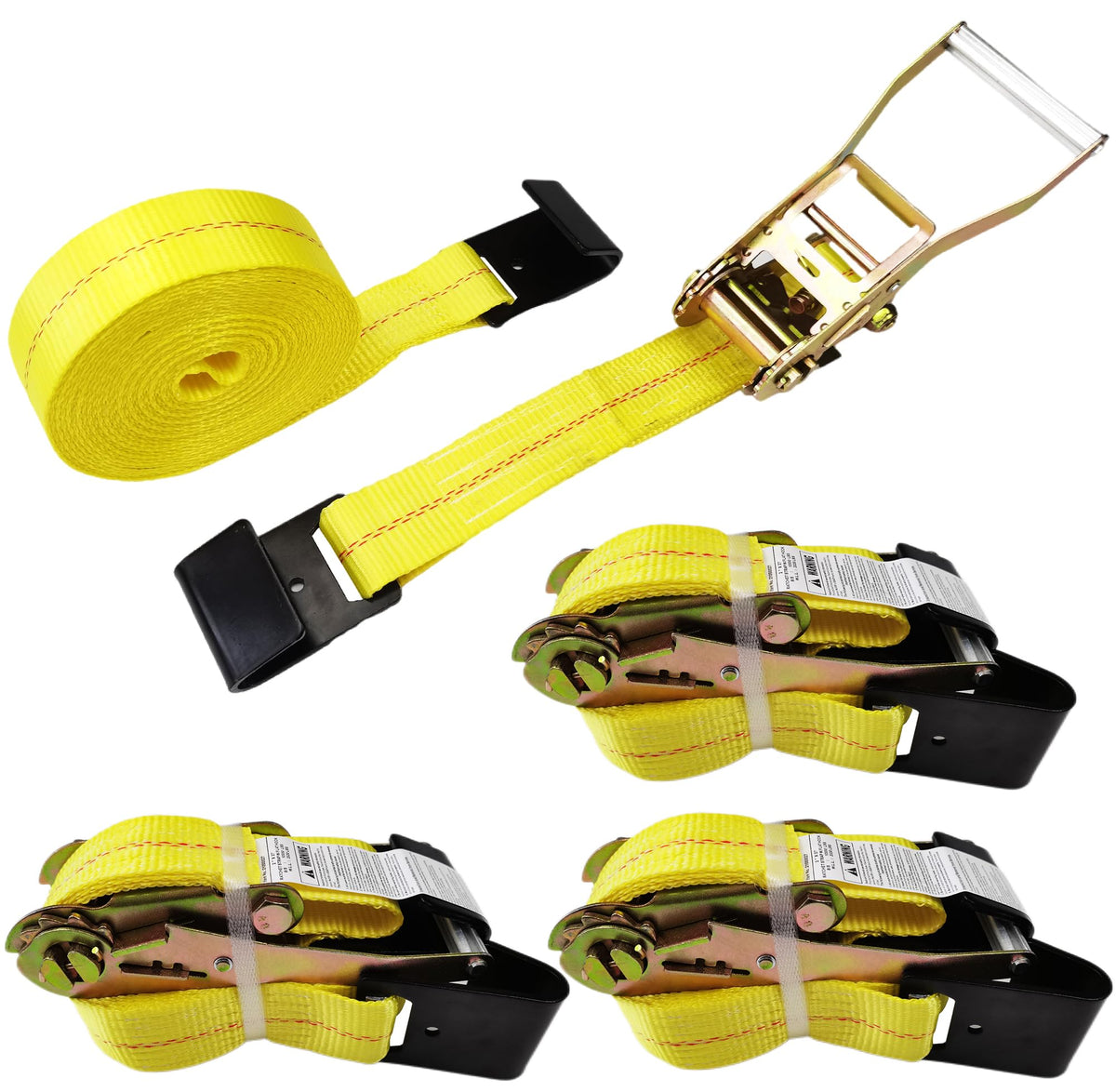 KJE flat-hook ratchet strap 2in27ft secures cargo on flatbeds with durable webbing.