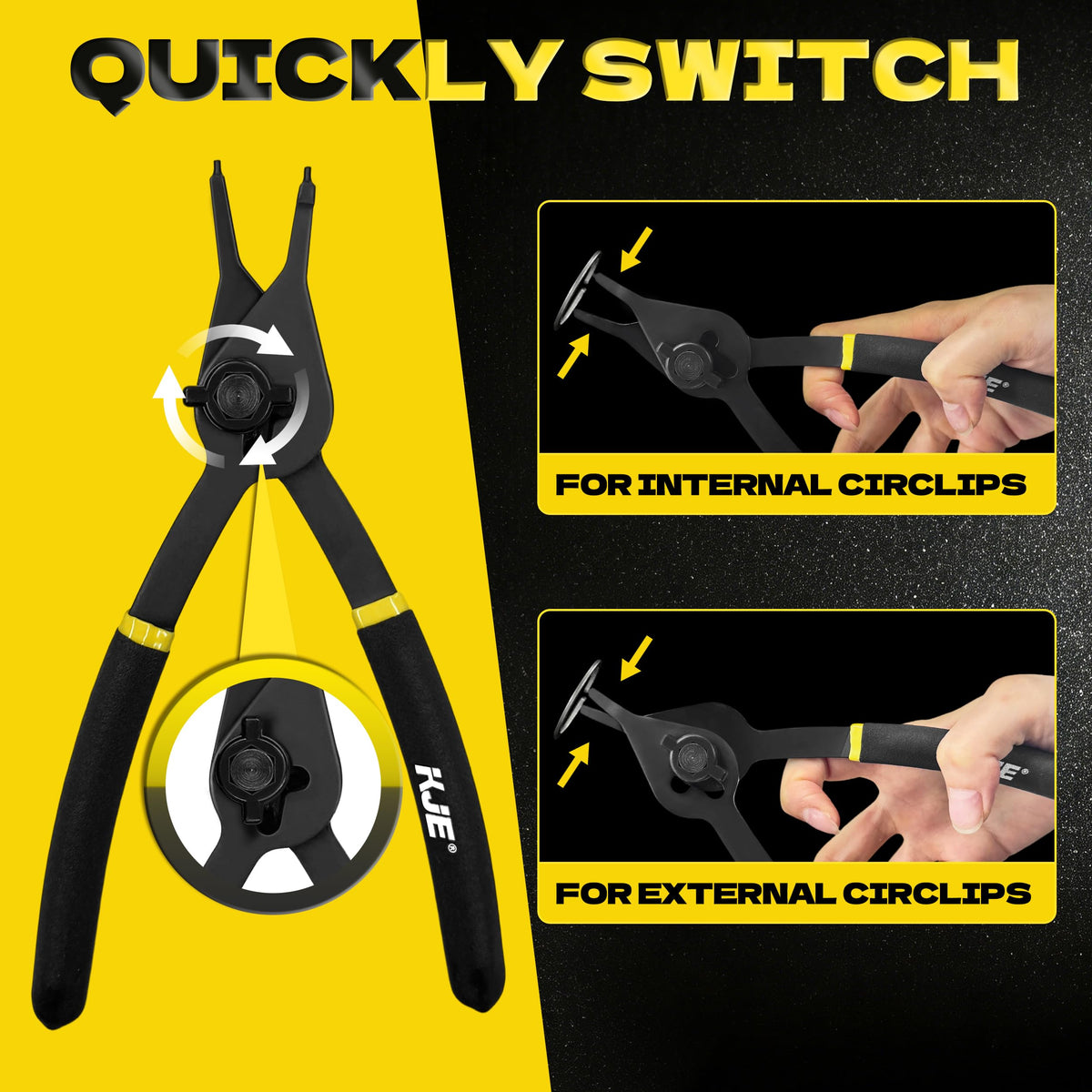 KJE pliers feature ergonomic cushioned grips for comfortable, extended use.