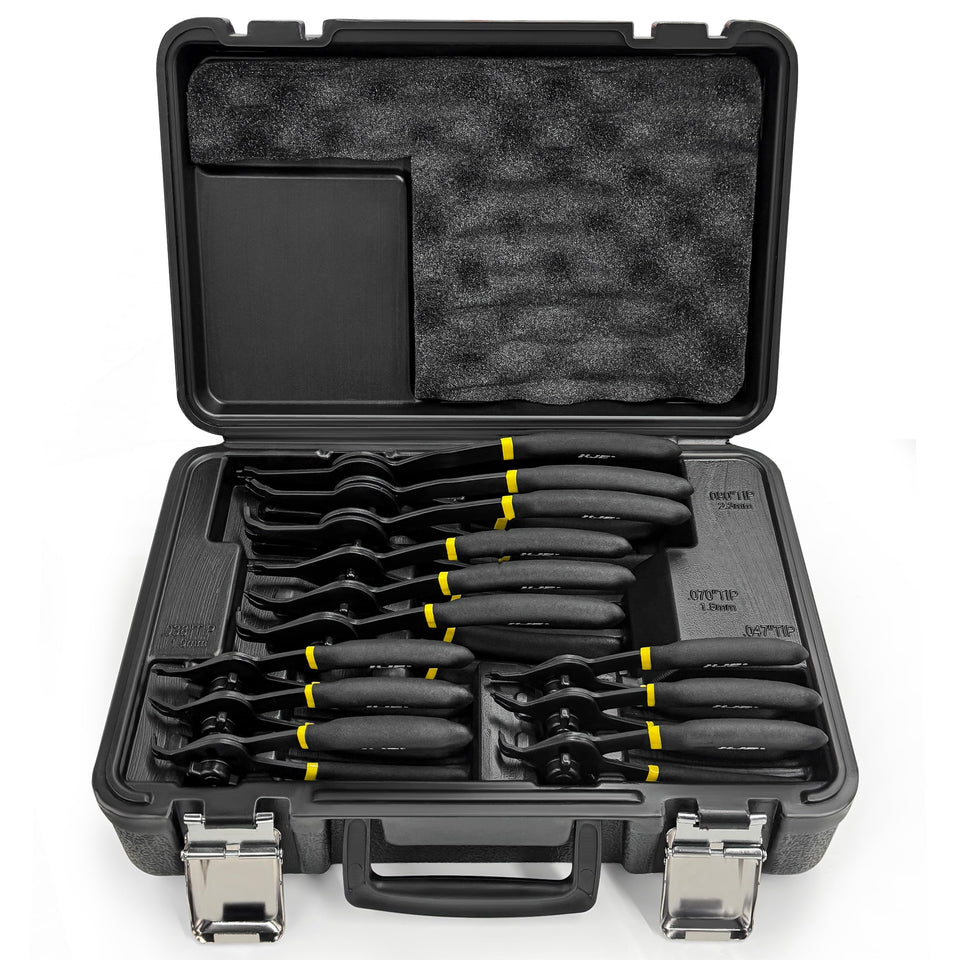 KJE 12Pcs snap ring pliers set with heavy-duty CRV steel for durability.