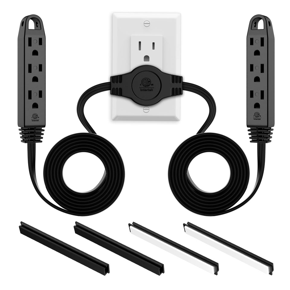 K KASONIC 3-prong 12ft twin extension cord power strip with six grounded outlets for versatile indoor use.