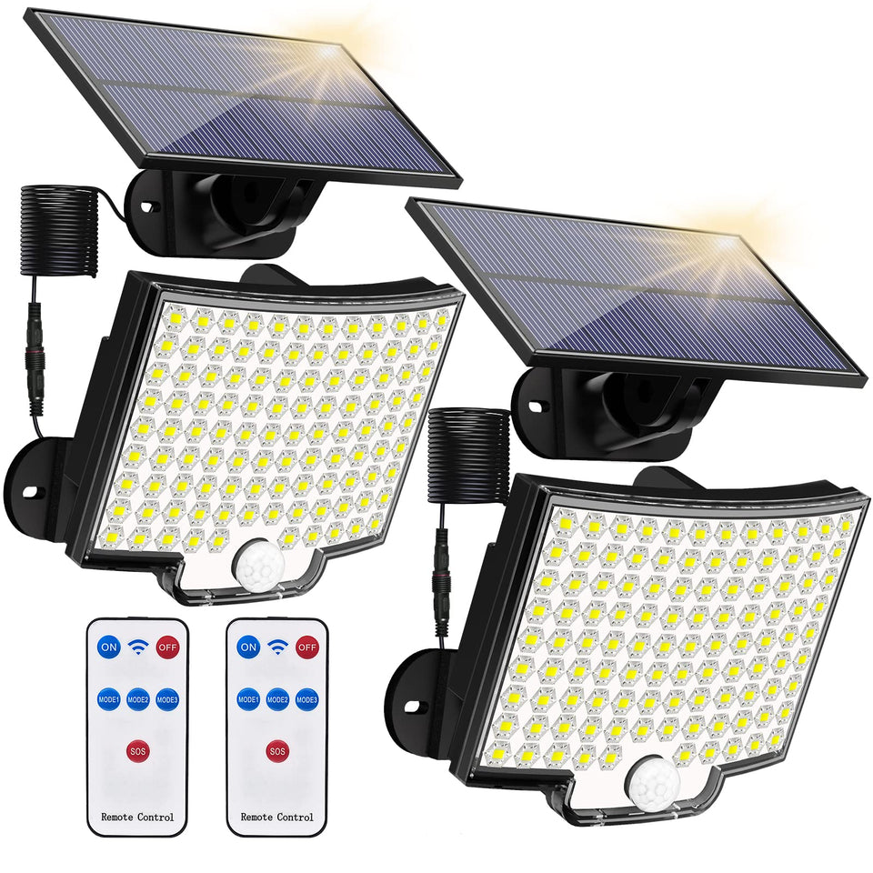 KKERNOWO solar lights outdoor with 106 LEDs illuminate entryways at night.