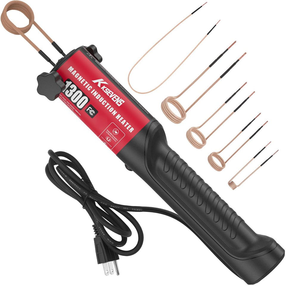 KKSEVENS induction heater displaying 1300W power for rapid metal heating