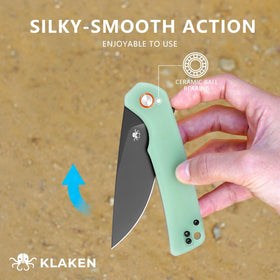 KLAKEN compact edc pocket knife ready for belts or backpacks on outdoor trips.