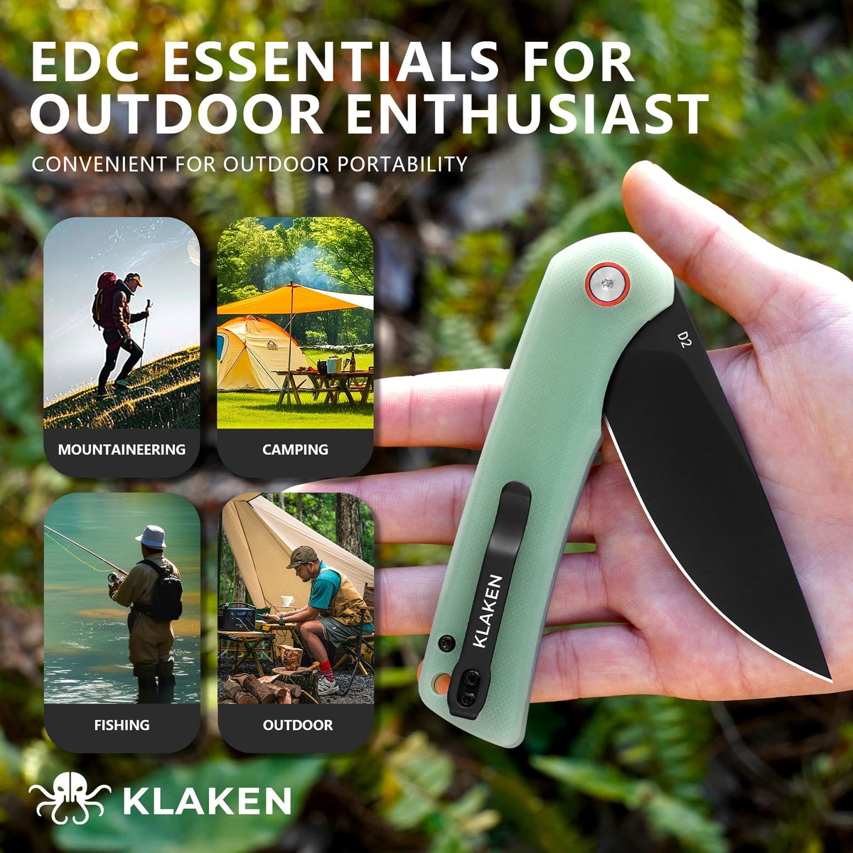 KLAKEN hiking backpack clip knife for easy access on trails.