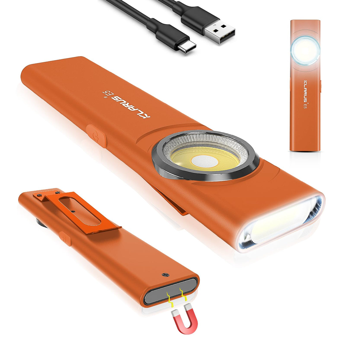 Klarus E5 Pocket Flashlight front light for hands-free inspection and precise visibility