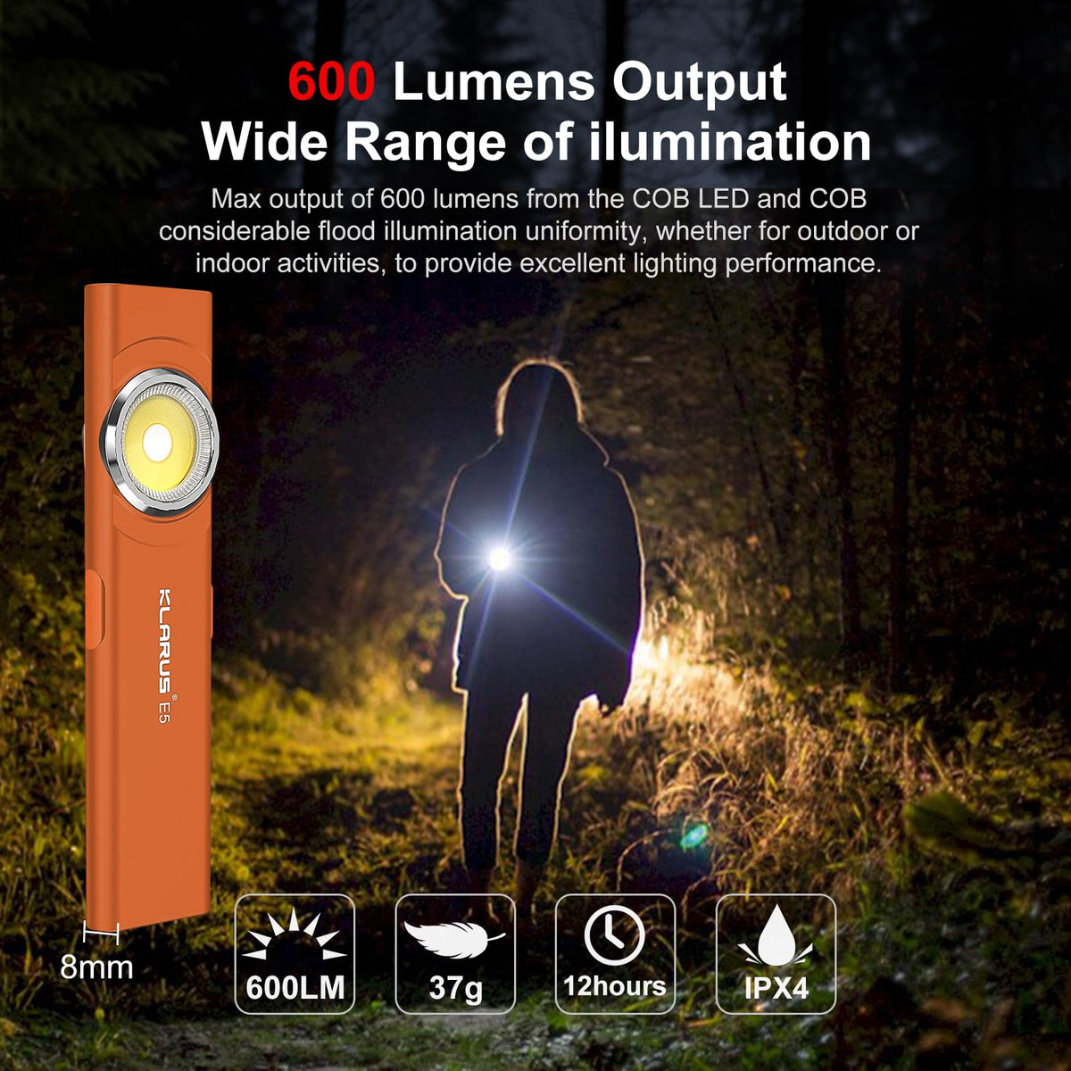 Klarus E5 top light offering overhead illumination for detail work