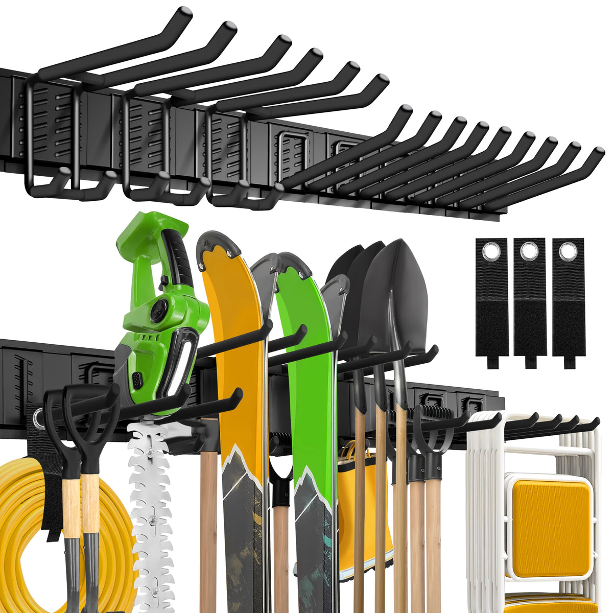 klasit garage wall organizer with a 48-inch rail system for tool storage.