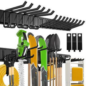 klasit garage wall organizer with a 48-inch rail system for tool storage.