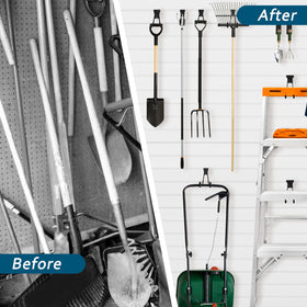 Klasit Slatwall Hooks Black 20-Pack large J-hook supports bulky tools safely.