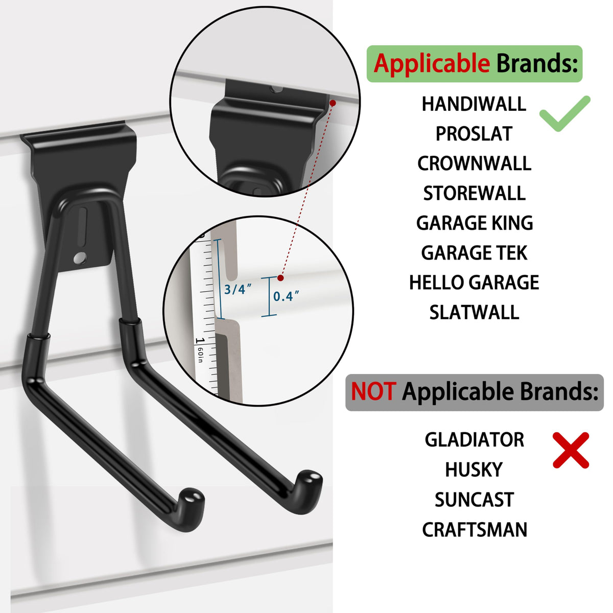 Klasit Slatwall Hooks Black 20-Pack medium U-hook organizes medium tools securely.