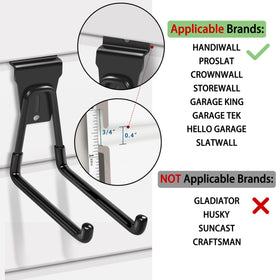 Klasit Slatwall Hooks Black 20-Pack medium U-hook organizes medium tools securely.