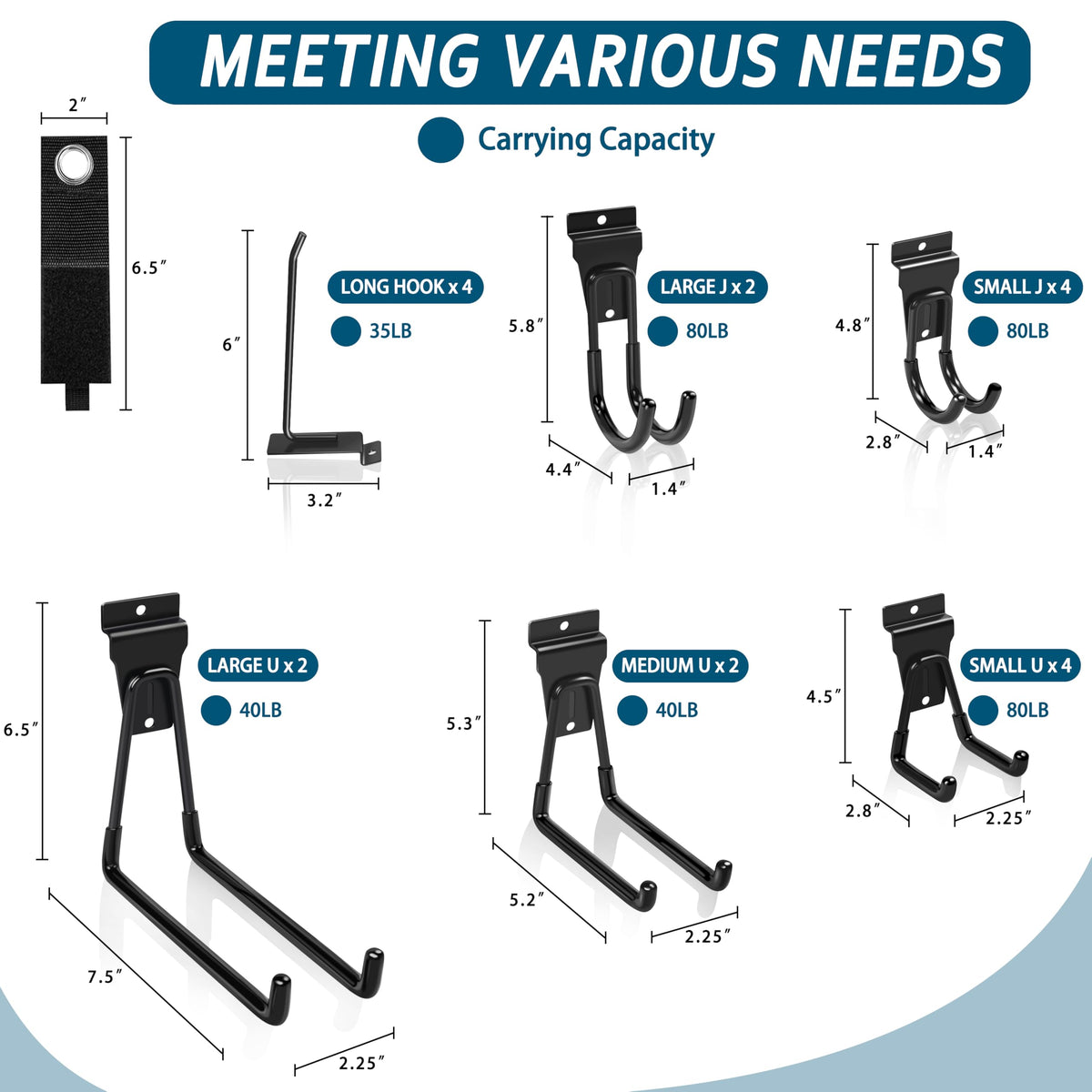 Klasit Slatwall Hooks Black 20-Pack small J-hook ideal for cables and cords.
