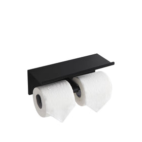 KLDKLD black toilet paper holder with shelf on wall for bathroom convenience