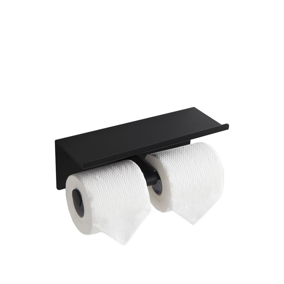KLDKLD black toilet paper holder with shelf on wall for bathroom convenience