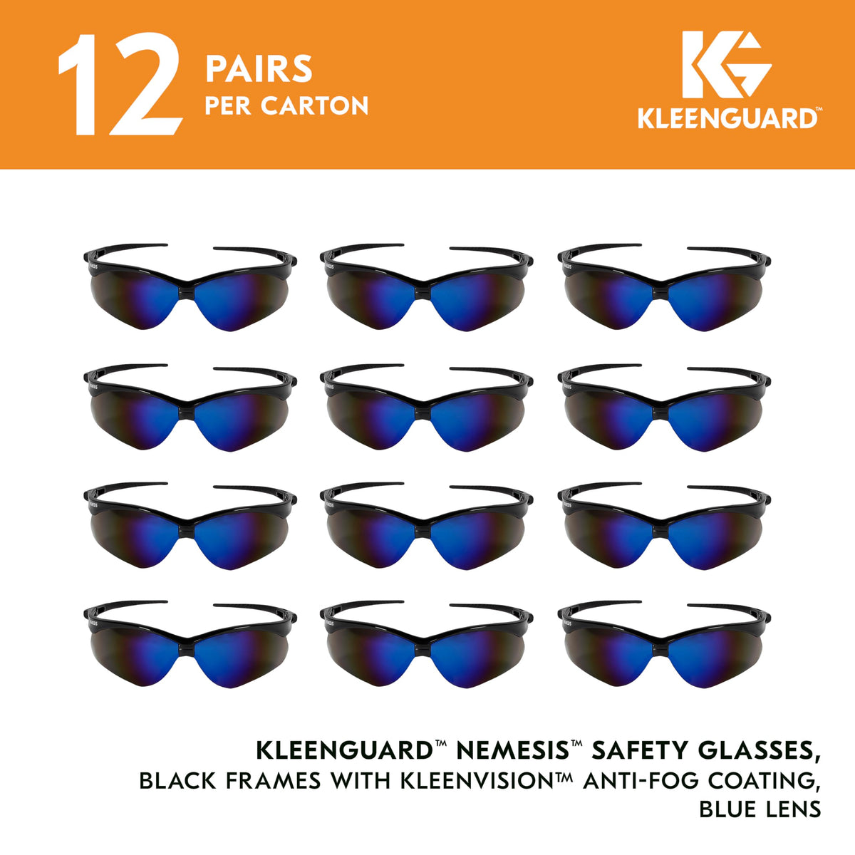 KLEENGUARD Nemesis safety glasses in a black frame suited for unisex fit.