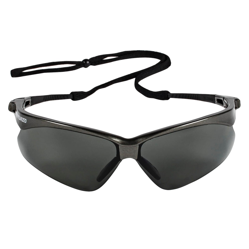 KleenGuard Nemesis polarized safety glasses with smoke lenses for outdoor glare reduction.