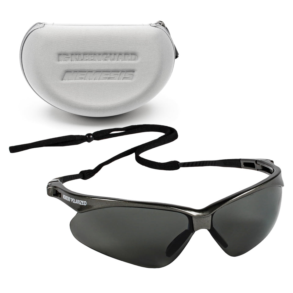 KleenGuard Nemesis polarized sunglasses with smoke lenses reduce glare outdoors