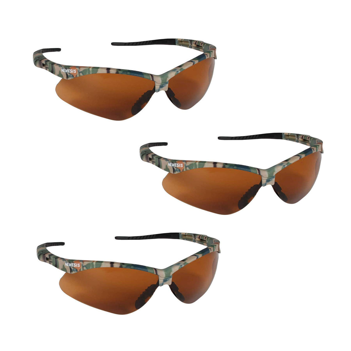 Kleenguard Nemesis safety glasses with camo frame and bronze lenses for all-day eye protection.