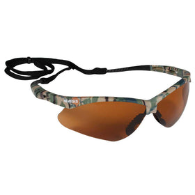 Nemesis safety glasses camo frame with anti-slip nose piece for secure fit.