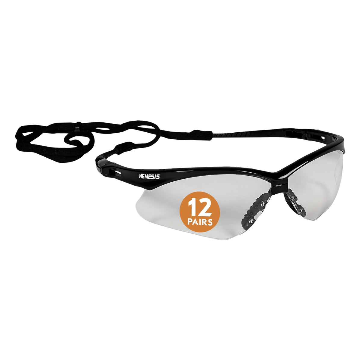 KleenGuard Nemesis safety glasses with clear lenses and a sleek black frame for all-day wear