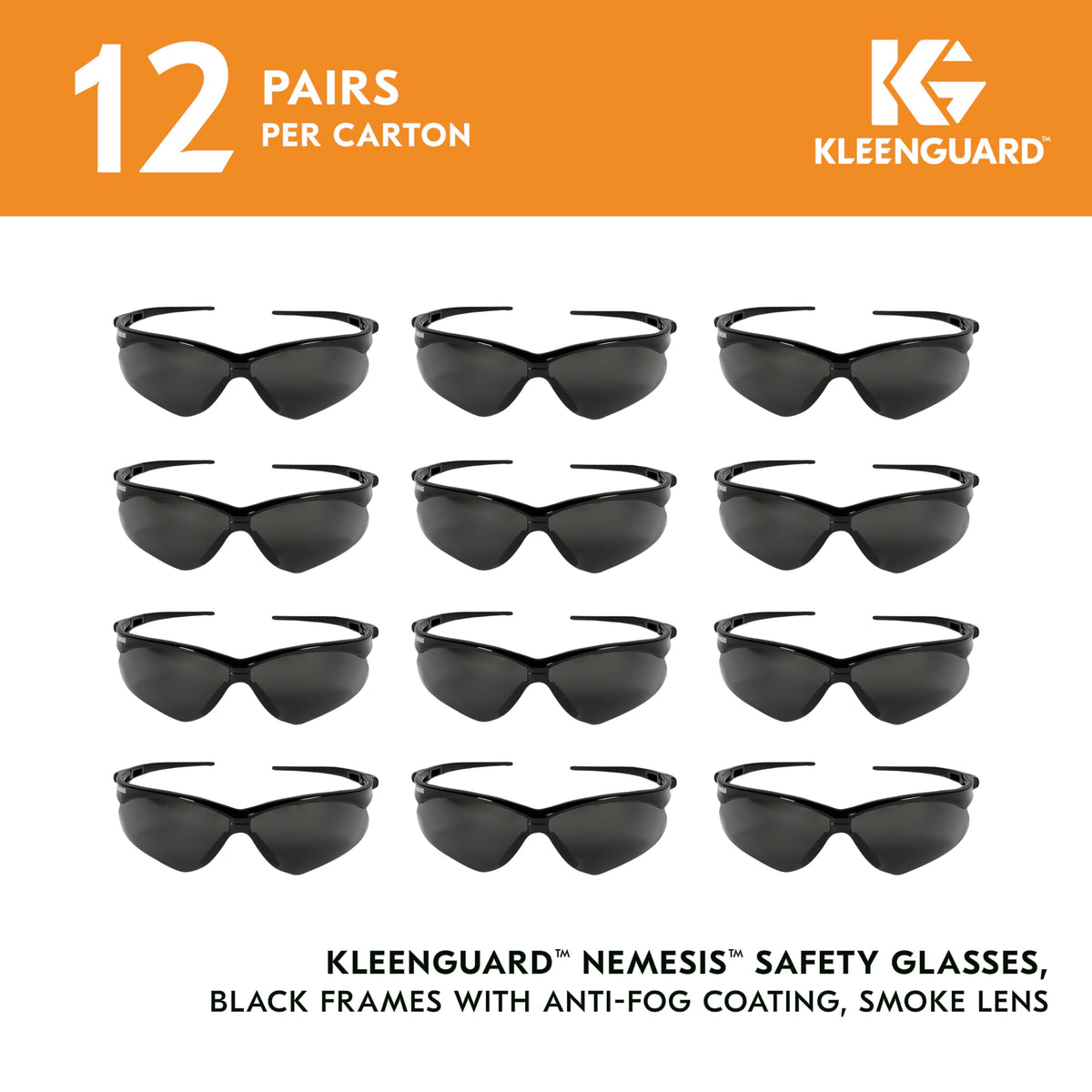 KleenGuard Nemesis safety glasses with smoke lenses reduce glare while protecting eyes.