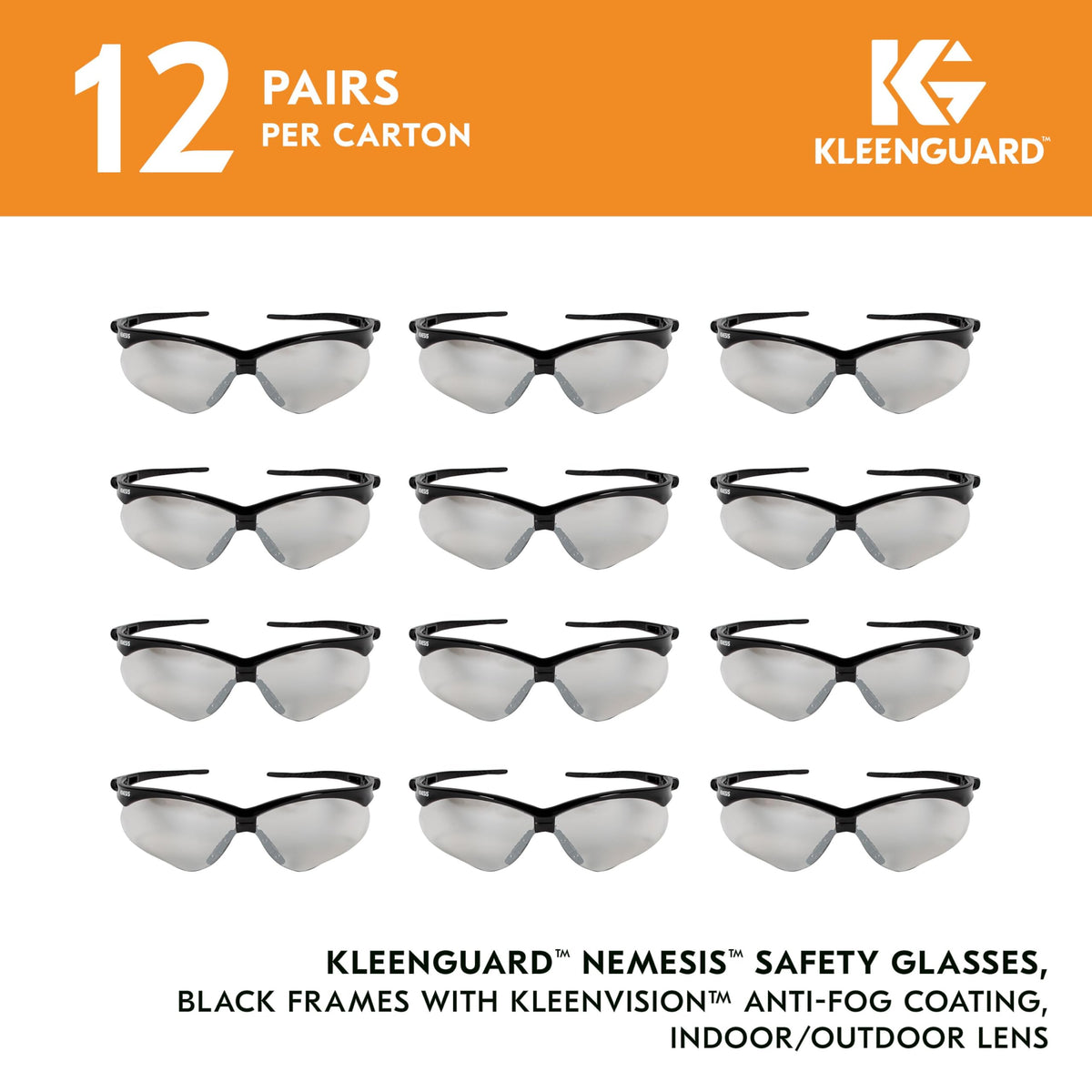 KleenGuard Nemesis glasses feature a flexible, lightweight frame for all-day comfort.