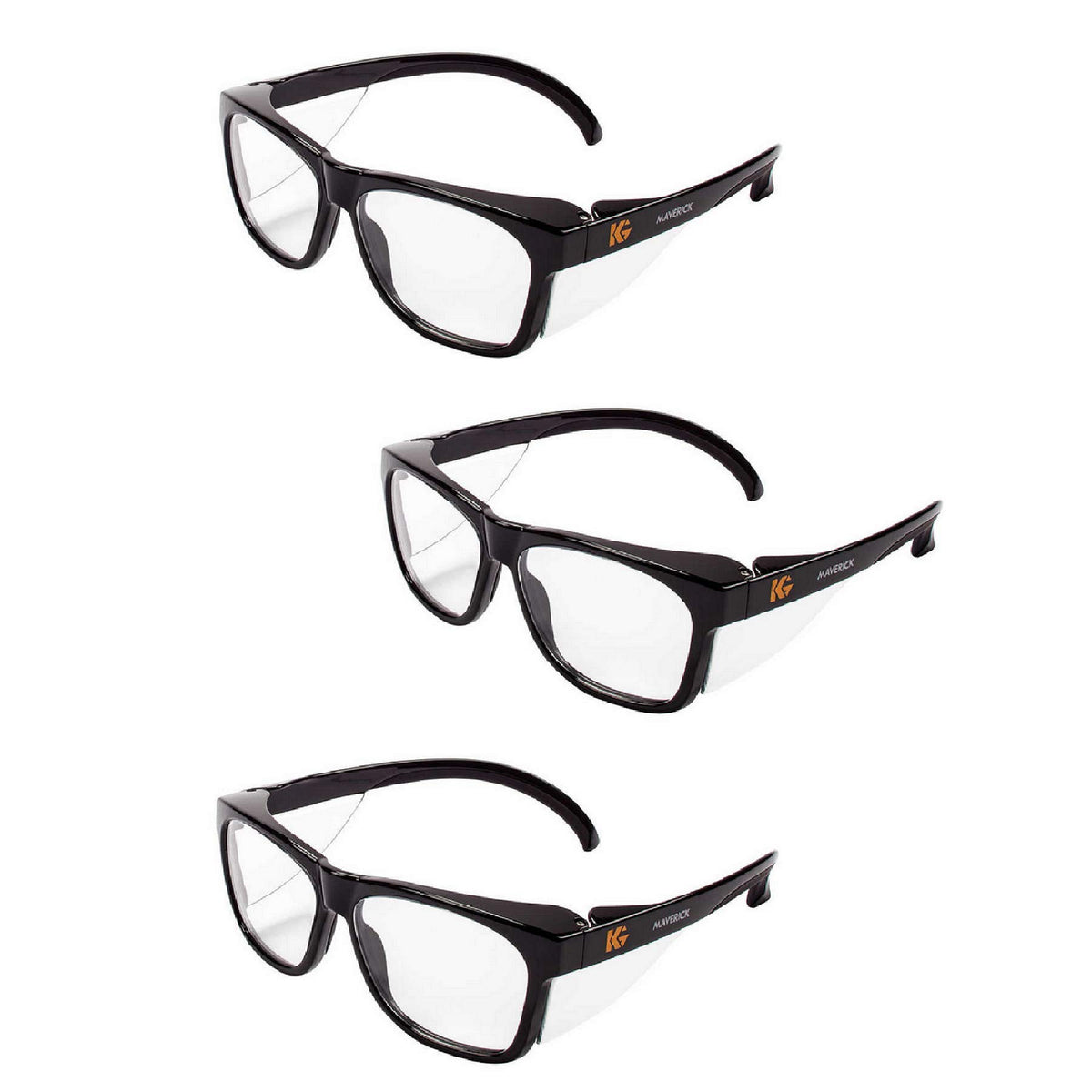 KleenGuard V30 Maverick safety glasses close-up showing anti-fog coating for clear vision.