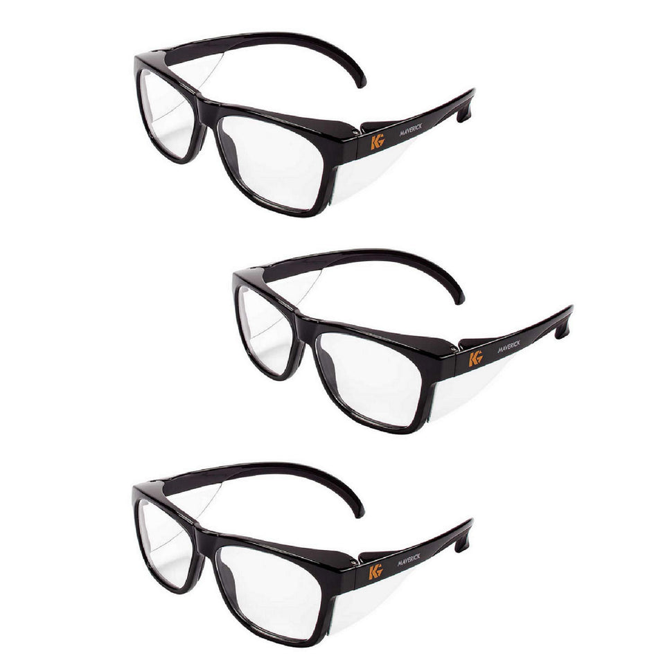 KleenGuard V30 Maverick safety glasses close-up showing anti-fog coating for clear vision.