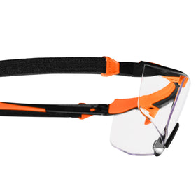 Label showing ANSI Z87.1+ and CSA Z94.3 certification on Klein Tools 03006 OTG glasses.