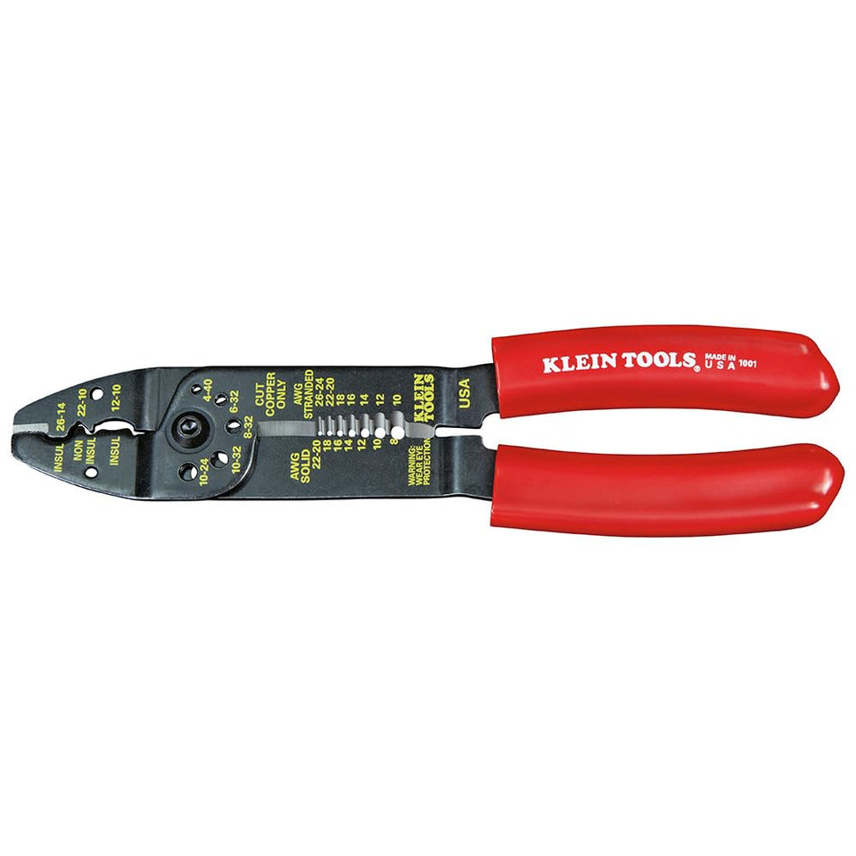 Klein Tools 1001 Multi-Tool closeup highlighting versatile stripping and cutting for various wires