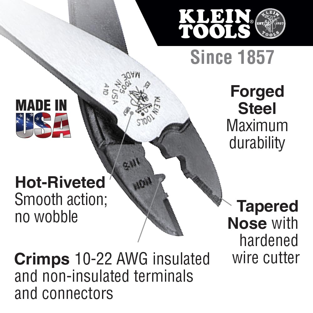 Klein Tools 1005 insulated-terminal crimp-die area for secure connections