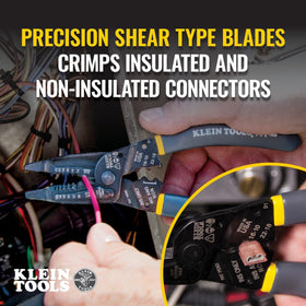 Klein Tools 1009 in-use shot demonstrates wire stripping and crimping versatility